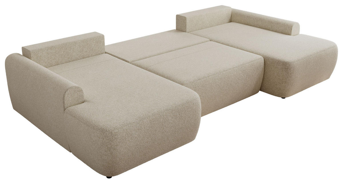 WOHNLANDSCHAFT CUBO U Creme Struktur - Creme/Schwarz, Kunststoff/Textil (370/100/187cm) - MKS