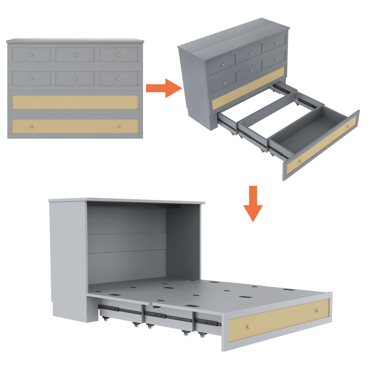 BETT 140/200 cm Grau aus MDF mit USB und Steckdose - Grau, Holzwerkstoff (140/200cm) - OKMYHOME