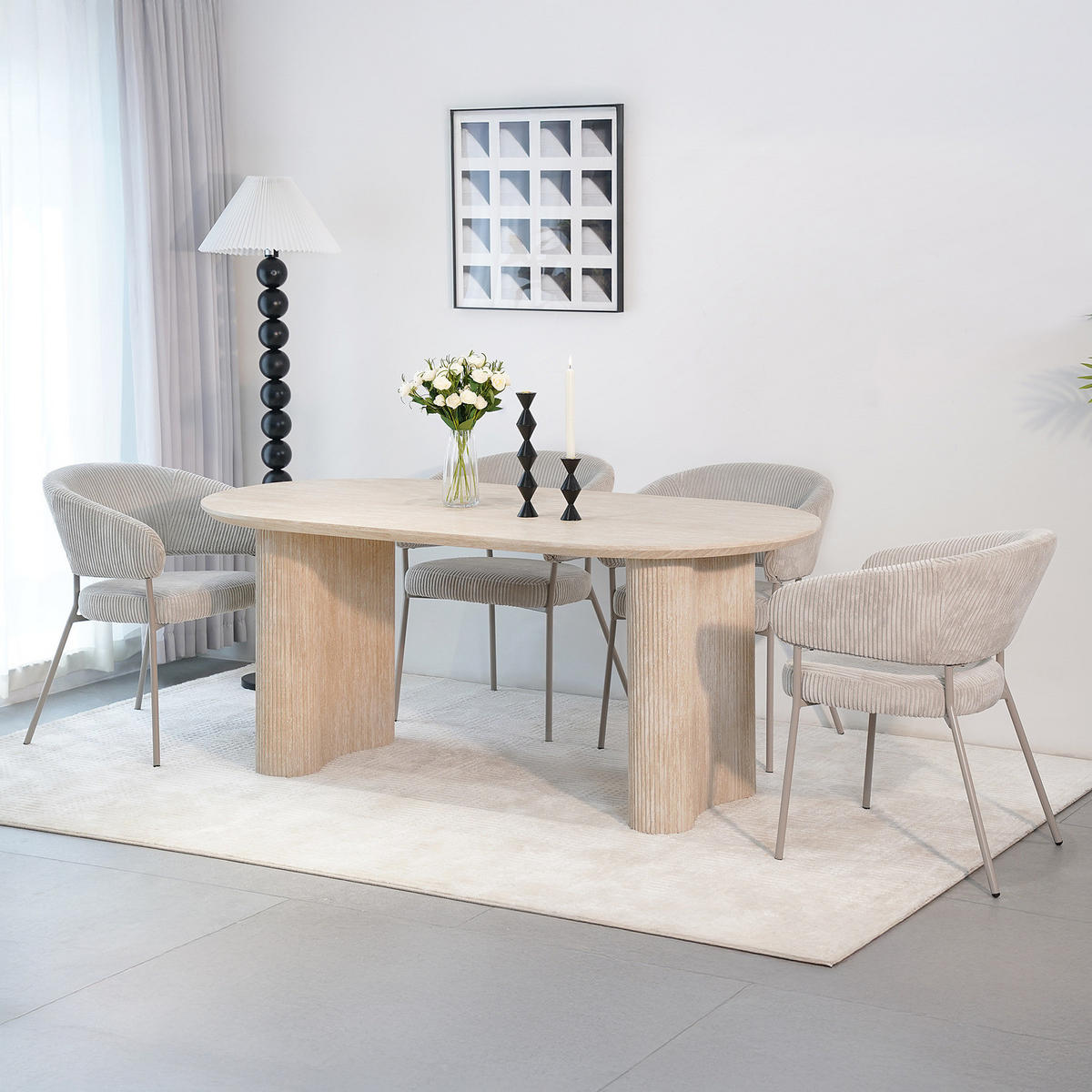 ESSTISCH - oval, Travertin Stein Dekor - Beige, Holzwerkstoff (90/180/75cm) - home24