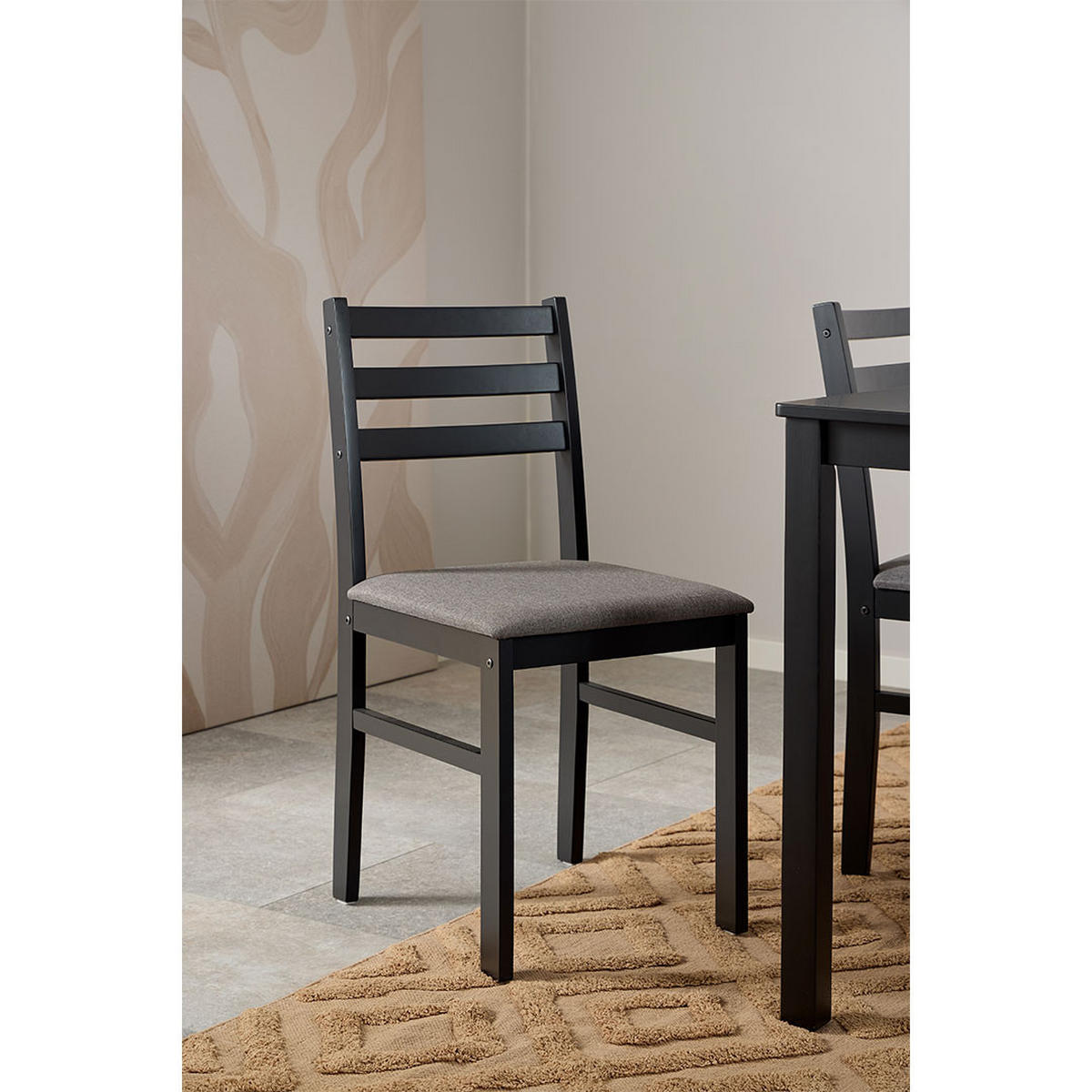 ESSGRUPPE, Alicante, Tisch Schwarz, Stühle Schwarz, Holz, 110 x 70 x 75 cm, 5-teilig - Schwarz, Holz/Textil (110/75/70cm) - ebuy24
