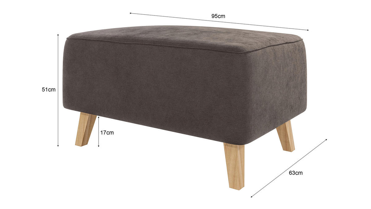 HOCKER Mario Braun - Khaki Microfaser - Naturfarben/Braun, Buchenholz/Textil (95/51/63cm) - S-Style Möbel
