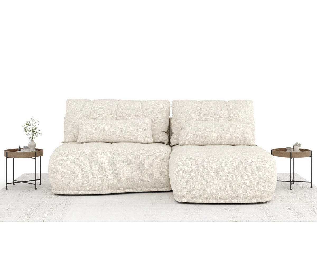 ECKSOFA MIT SCHLAFFUNKTION Batu Creme Plüschstoff - Creme/Schwarz, Holz/Holzwerkstoff (223/158cm) - Maison de Reve