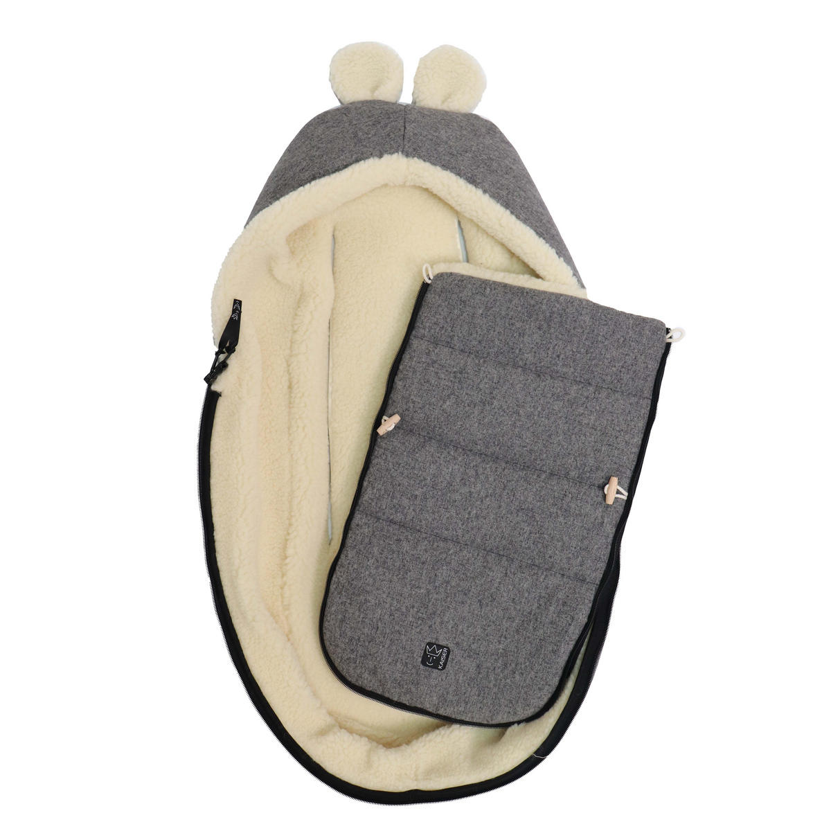 BABYSCHALENFUSSSACK Hoody Maus Wool, sleet grey - Hellgrau, Naturmaterialien (40/12/84cm) - Kaiserbaby