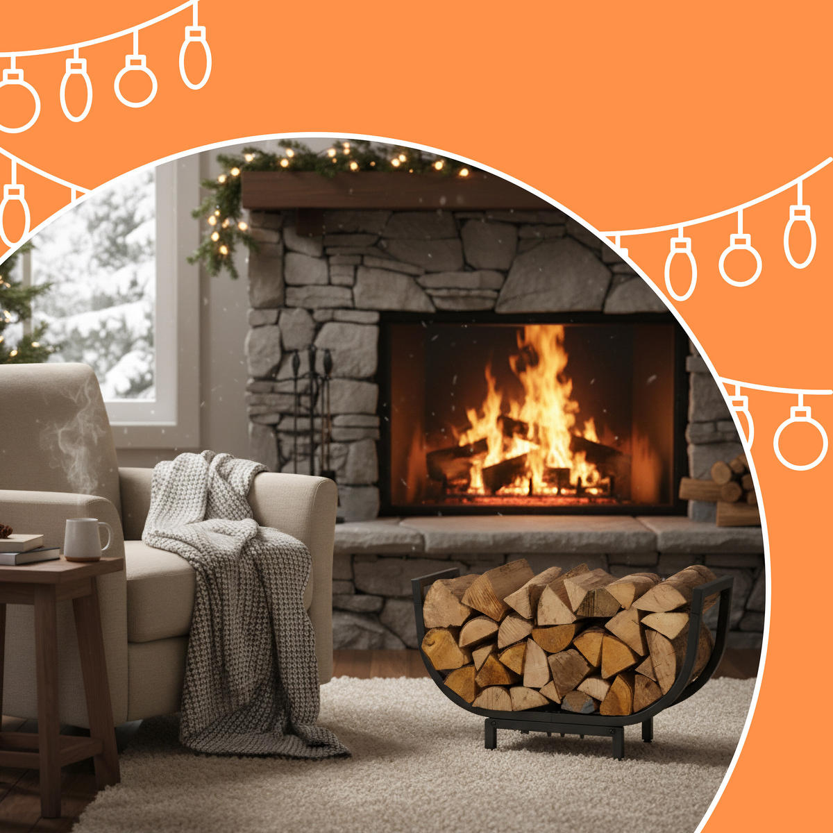 KAMINHOLZREGAL - Schwarz, Metall (65/35/21cm) - Relaxdays