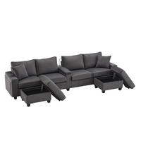 SOFA in U-Form mit 2 Hockern Grau Cord 334 cm - Grau, Holz (128.5/81/334cm) - Meubliv