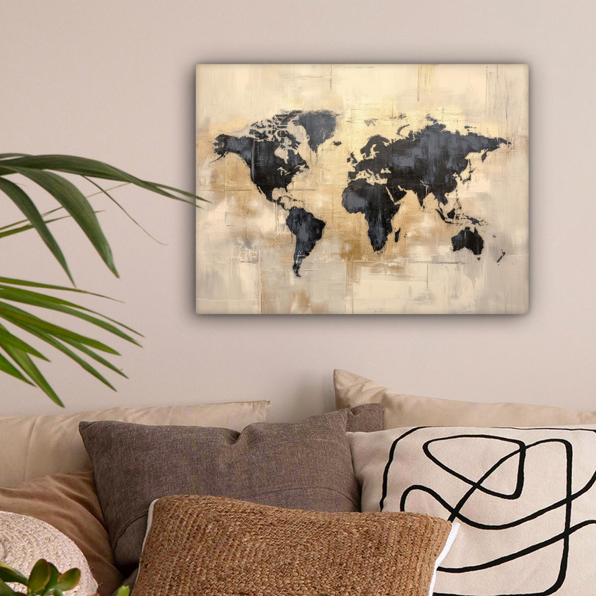 LEINWANDBILD Weltkarte - Gold - Schwarz - Abstrakt Wandbild 40x30 cm - Kupferfarben, Textil (40/30cm) - MuchoWow