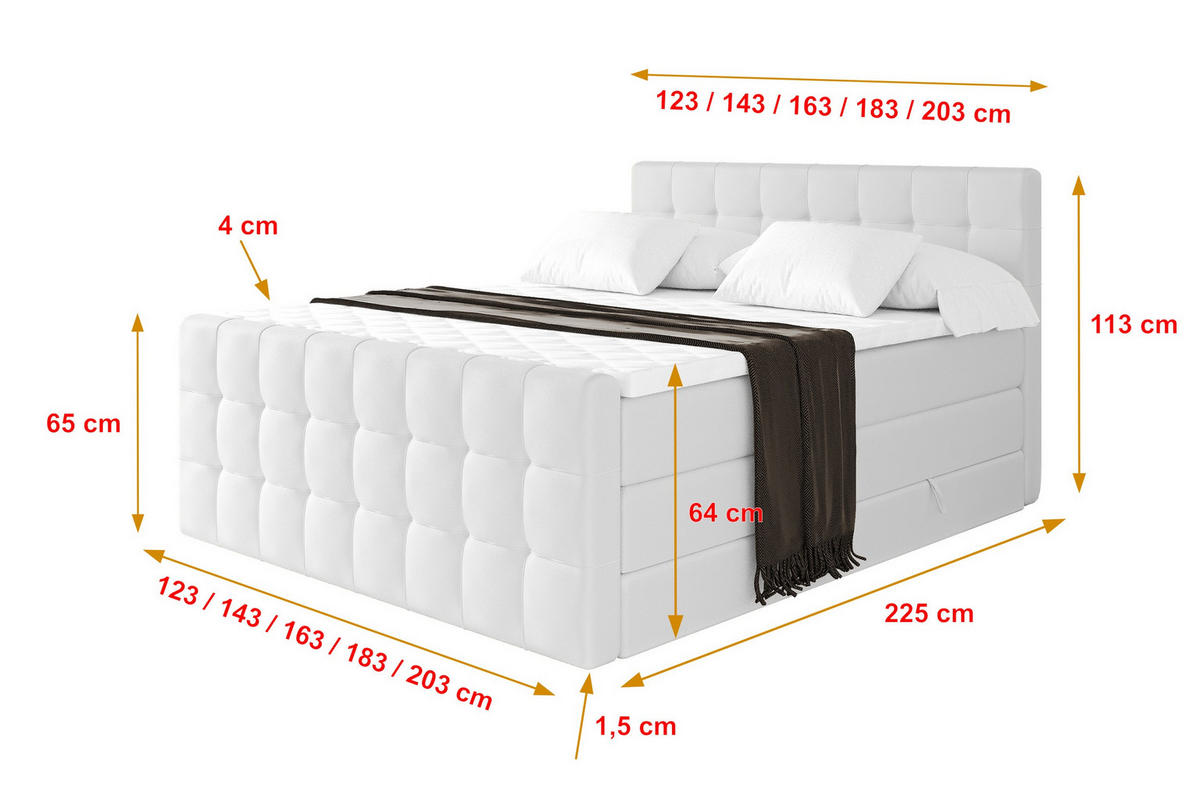 BOXSPRINGOVÁ POSTEL s matrací H3/H4 - IGAN-Z KING - 140x200 cm Bílá - vysoce lesklá bílá, kompozitní dřevo (143/200cm) - ALTDECOR