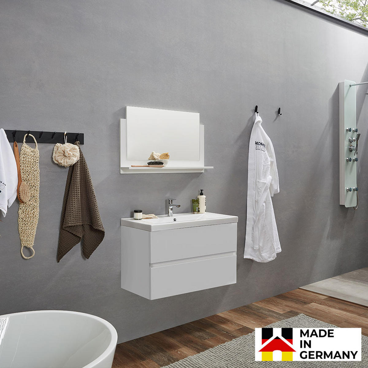 BADMÖBELSET WANGEROOGE BIG DELUXE M - Weiß, M - Weiß, Holz/Keramik (48/88/80cm) - Home Deluxe