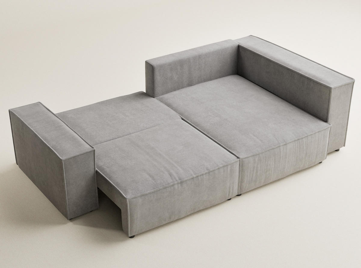 ECKSOFA MIT SCHLAFFUNKTION Tonga Grau Beige Webstoff - Greige/Schwarz, Holz/Holzwerkstoff (253/105cm) - Maison de Reve