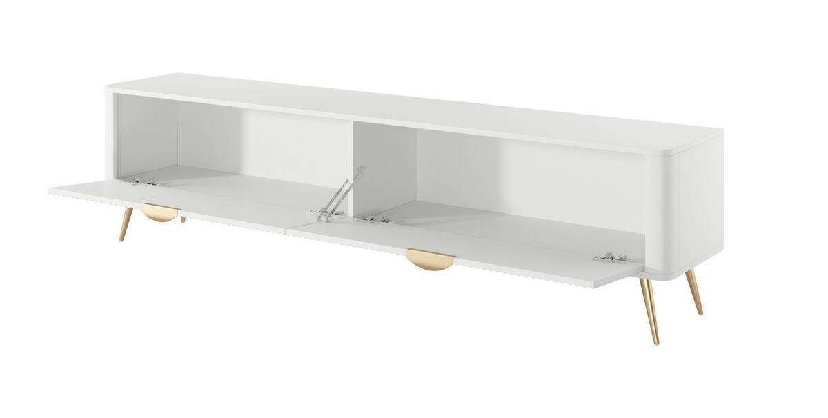 TV-LOWBOARD 200 cm Weiß / Gold - mit geriffelten Fronten und 2 Klappen - Gelb/Goldfarben, Holz/Holzwerkstoff (200/51/38cm) - Ravio