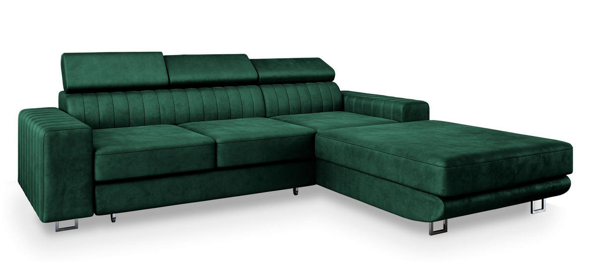 ECKSOFA NOTO R-S Grün Velours-Stoff mit Schlaffunktion - Grün, Holz (267/190cm) - MASSENO