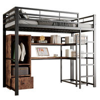 HOCHBETT 140/200 cm Schwarz Metallbett mit LED-Beleuchtung und Schreibtisch - Schwarz, Holzwerkstoff (140/200cm) - OKWISH