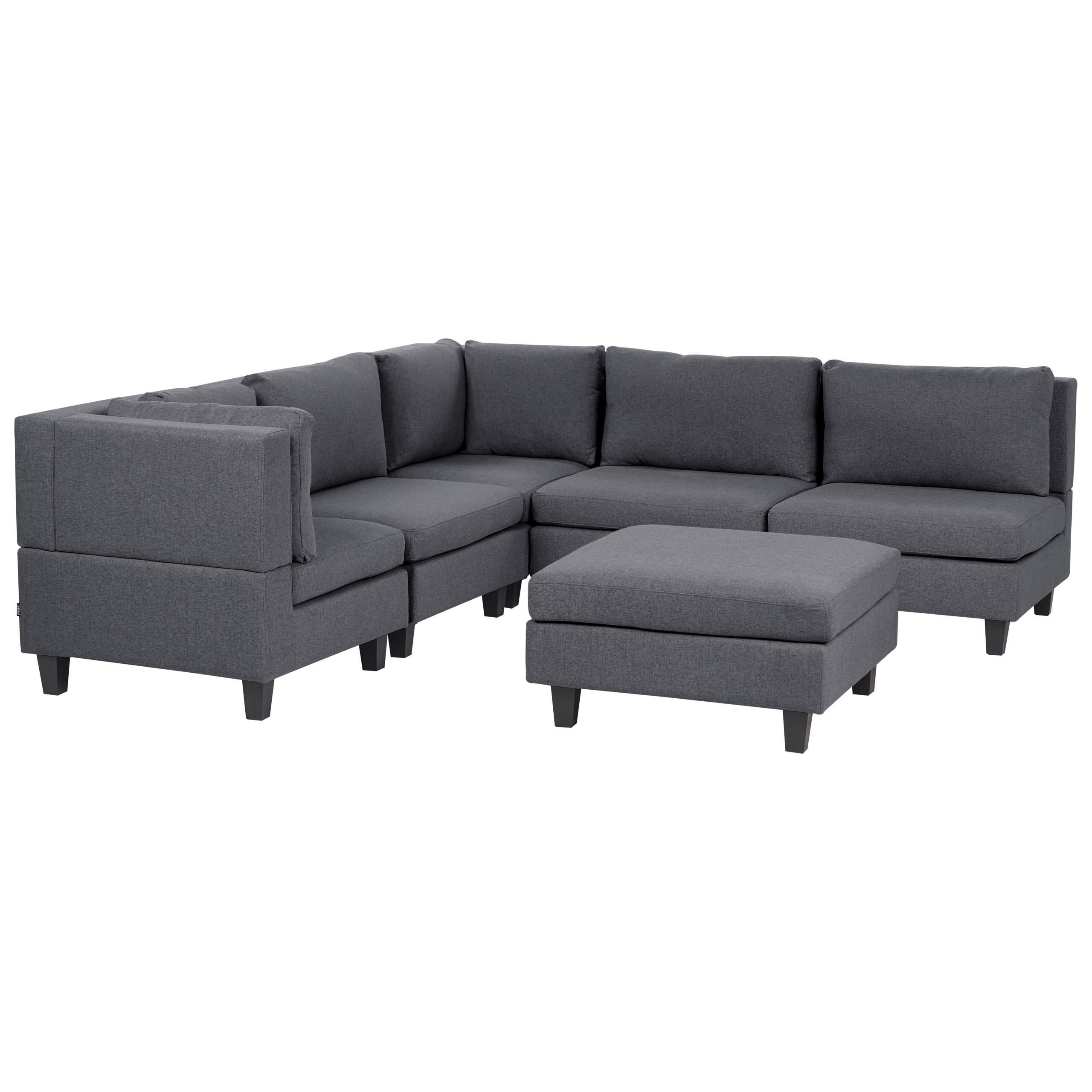 ECKFSOFA Modul 5-Sitzer rechtsseitig Dunkelgrau Stoff mit Ottomane Unstad - Dunkelgrau/Grau, Textil (228/228cm) - Beliani