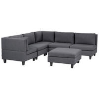 ECKFSOFA Modul 5-Sitzer rechtsseitig Dunkelgrau Stoff mit Ottomane Unstad - Dunkelgrau/Grau, Textil (228/228cm) - Beliani