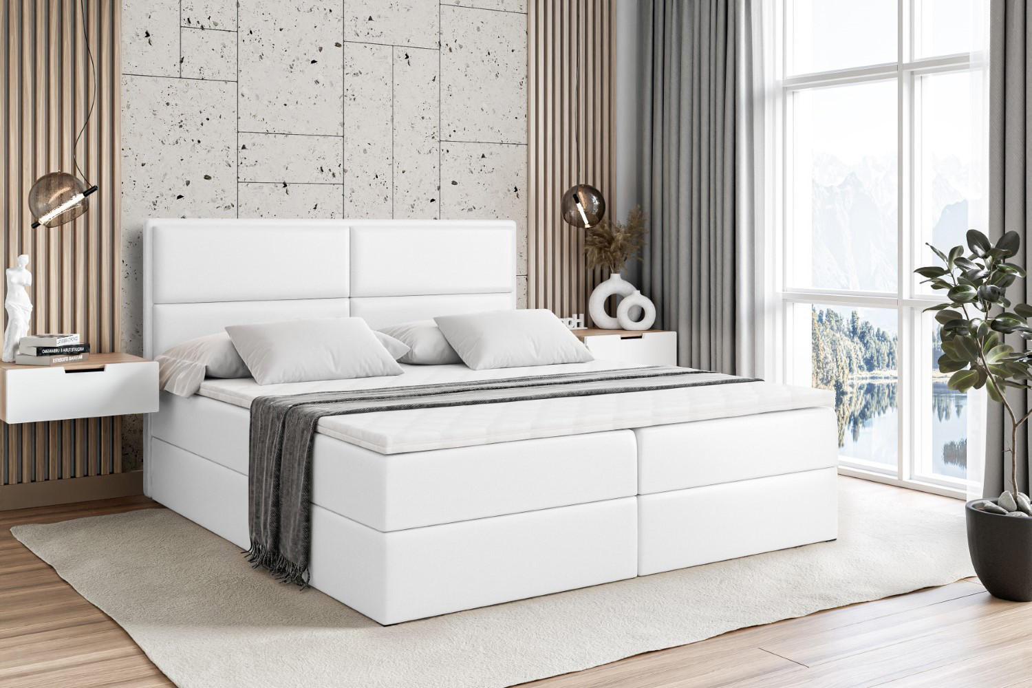 BOXBETT mit Matratze H3 und Lattenrost - AURA - 140x200 Weiß Hochglanz - Weiß Hochglanz, Holzwerkstoff (140/200cm) - ALTDECOR