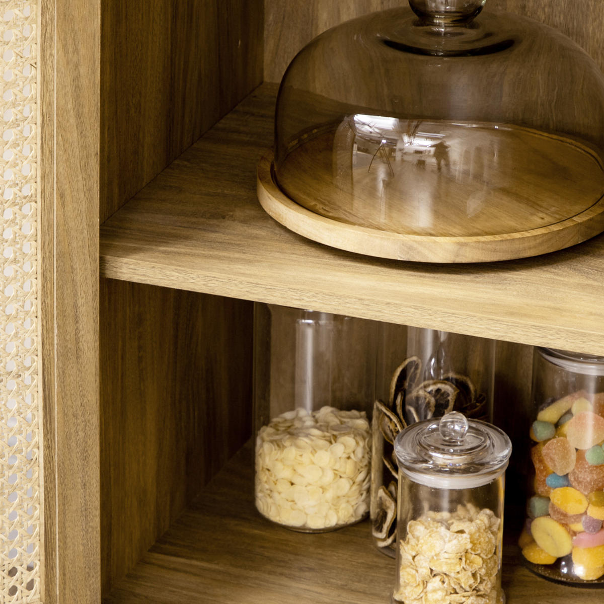 SIDEBOARD DE-11036 1 Korb-Tür mit verstellbarem Boden Naturholz - Naturfarben, Holzwerkstoff (80/70/39cm) - ComfortXL