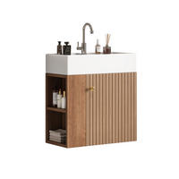WASCHTISCHKOMBI 55 cm in Braun mit Keramikbecken und Seitenablagen - Braun, Holzwerkstoff (55/66.5/31cm) - Flora Grace