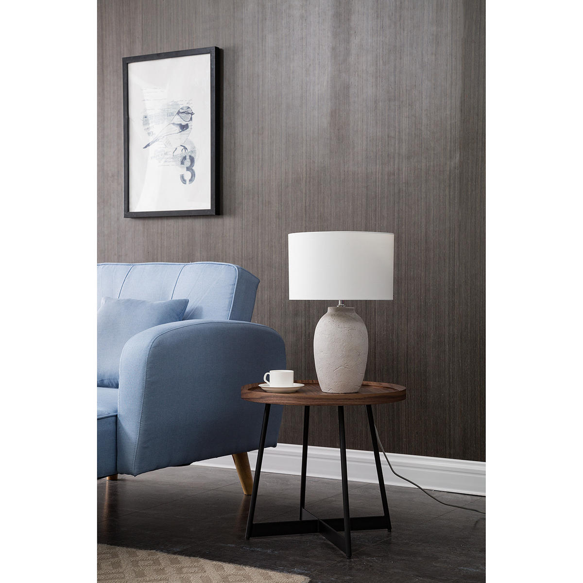 TISCHLEUCHTE - Leinenstoff / Beton, 1-flammig - Weiß, Textil (32/32/50cm) - home24