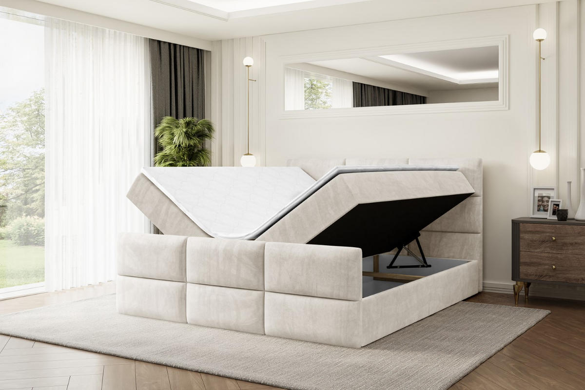 AMERICKÁ postel OHIO-Z – 180 × 200 cm – H3 – ecru - ecru, kompozitní dřevo (180/200cm) - ALTDECOR
