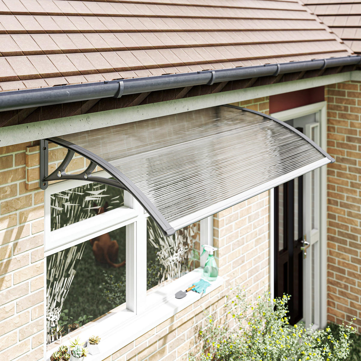 PULTVORDACH Polycarbonate Aluminium Transparent Grau - Grau, Kunststoff/Metall (60/18/110cm) - Outsunny