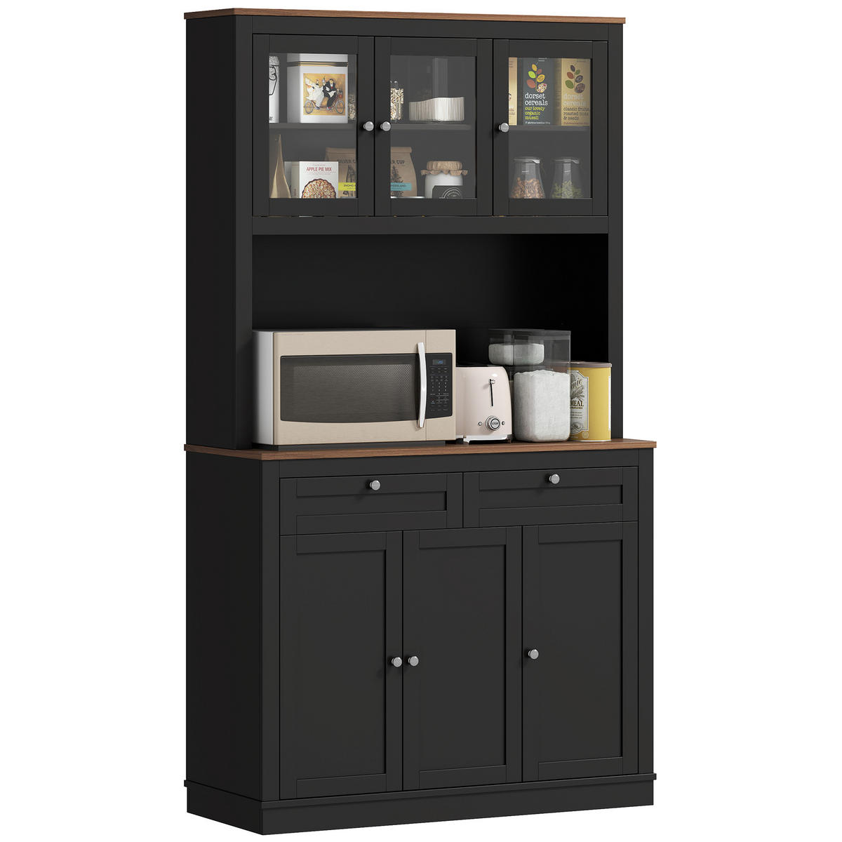 BUFFET DE-11213 6 Türen & 2 Schubladen mit Arbeitsplatte Schwarz - Schwarz, Holzwerkstoff (40/180/100cm) - ComfortXL
