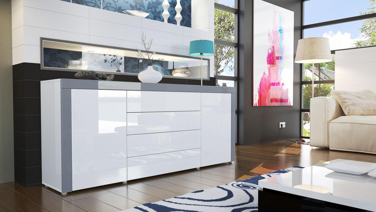 SIDEBOARD La Paz Weiß Hochglanz / Grau Hochglanz - Weiß Hochglanz, Holzwerkstoff (167/72/35cm) - Vladon