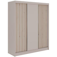 SCHWEBETÜRENSCHRANK mit Lamellen und Schubladen LUMOS - 180 - Kaschmir und Eiche Artisan - Kaschmir/Alufarben, Holzwerkstoff/Metall (180/216/61cm) - MKS