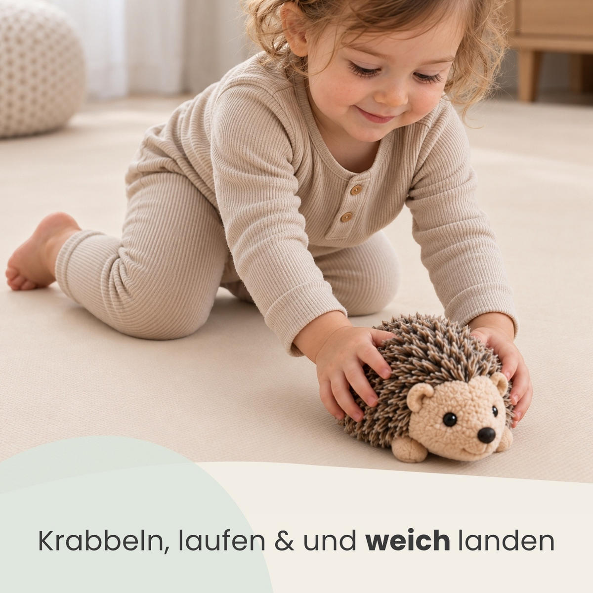 SPIELMATTE mit Rand - 8er Set - Puzzlematte - 50x50 cm - Weiß - Beige, Kunststoff (50/50cm) - Littletom