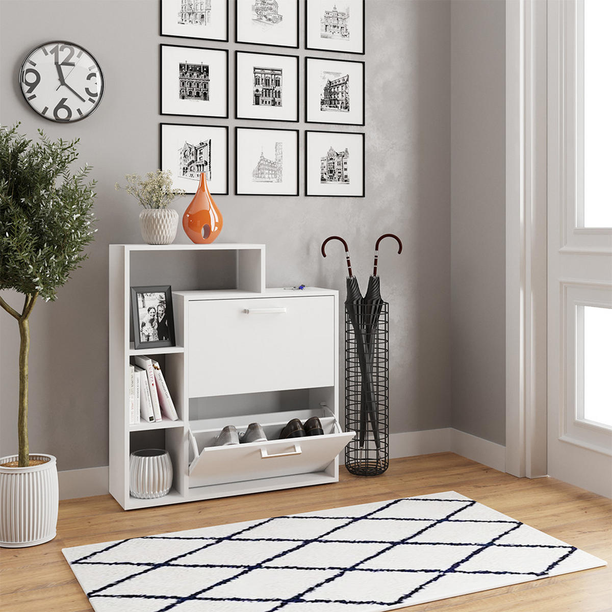 SCHUHKIPPER Orlando Weiß 24.5 x 90 cm - bílá, kompozitní dřevo (24.5/90/80cm) - Vicco