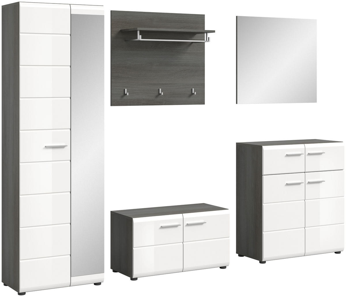 GARDEROBENKOMBINATION Salsa 250x192x37 cm Rauchsilber Weiß 5tlg. - Silberfarben, Holz (250/192/37cm)