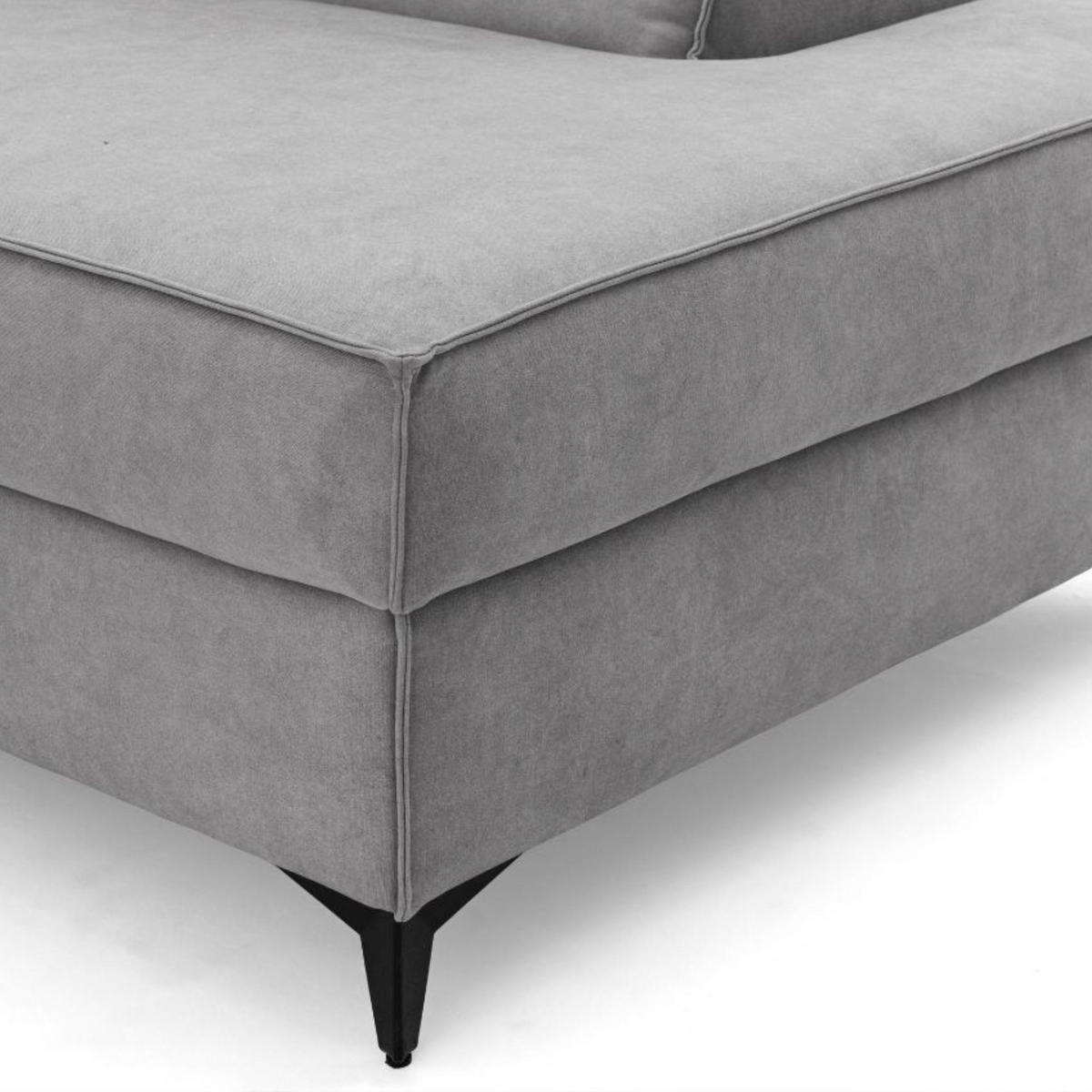 ECKSOFA PURE U Rechts mit Schlaffunktion 127x270 Velours Hellgrau - Hellgrau/Schwarz, Holz/Textil (204/340cm) - Muffo