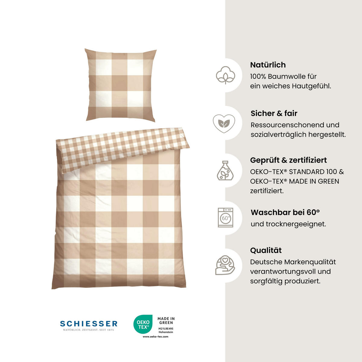 BETTWÄSCHESET Melvin - Renforcé - 2-teilig - 135 x 200 cm - Sand - Sandfarben, Textil (135/200cm) - SCHIESSER
