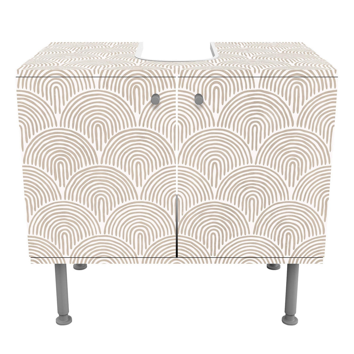 WASCHBECKENUNTERSCHRANK Boho Bogen Muster Beige 60/55/35 cm - Beige, Holzwerkstoff (60/55/35cm) - Bilderwelten