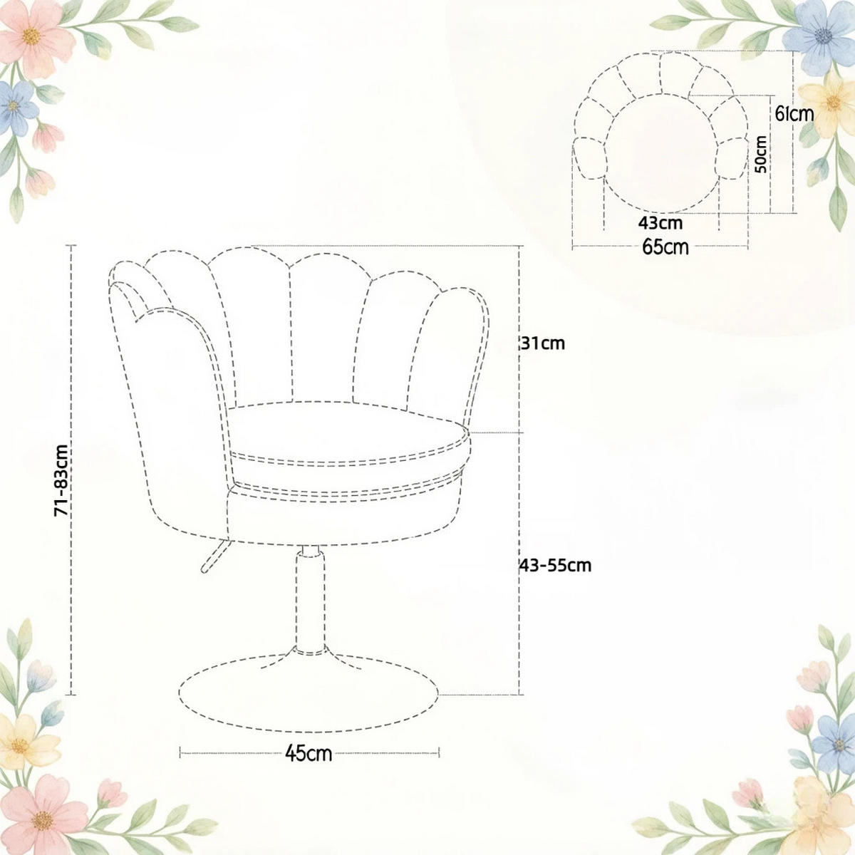 BARHOCKER Blumenform mit 360°-Drehung und Höhenverstellung, DE-42163, Braun - Pink, Metall (65/83/61.5cm) - ComfortXL