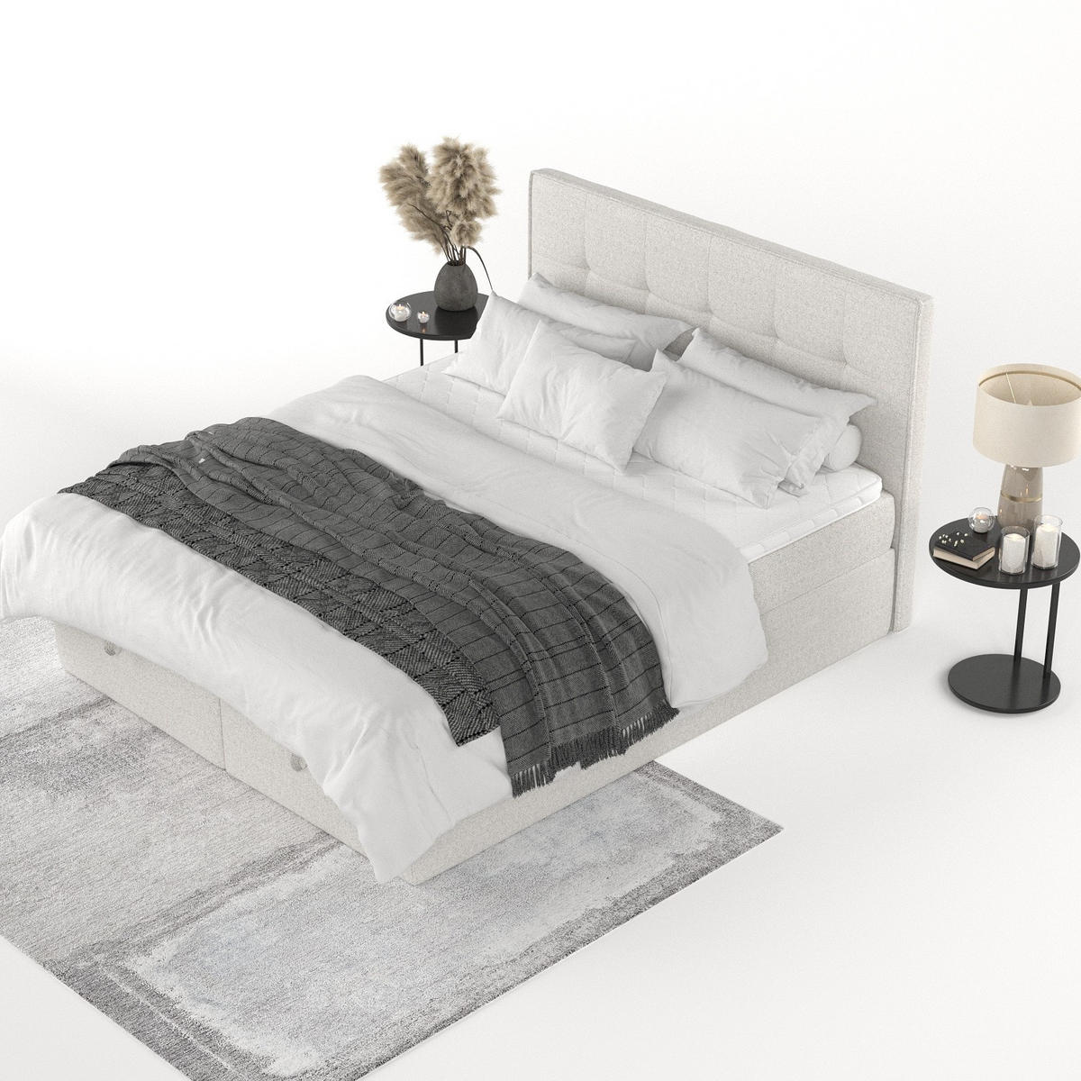 BOXBETT Tivra 200/200 cm Hellbeige im Riva Stoff - Sandfarben/Schwarz, Holz/Holzwerkstoff (200/200cm) - AltaBeds