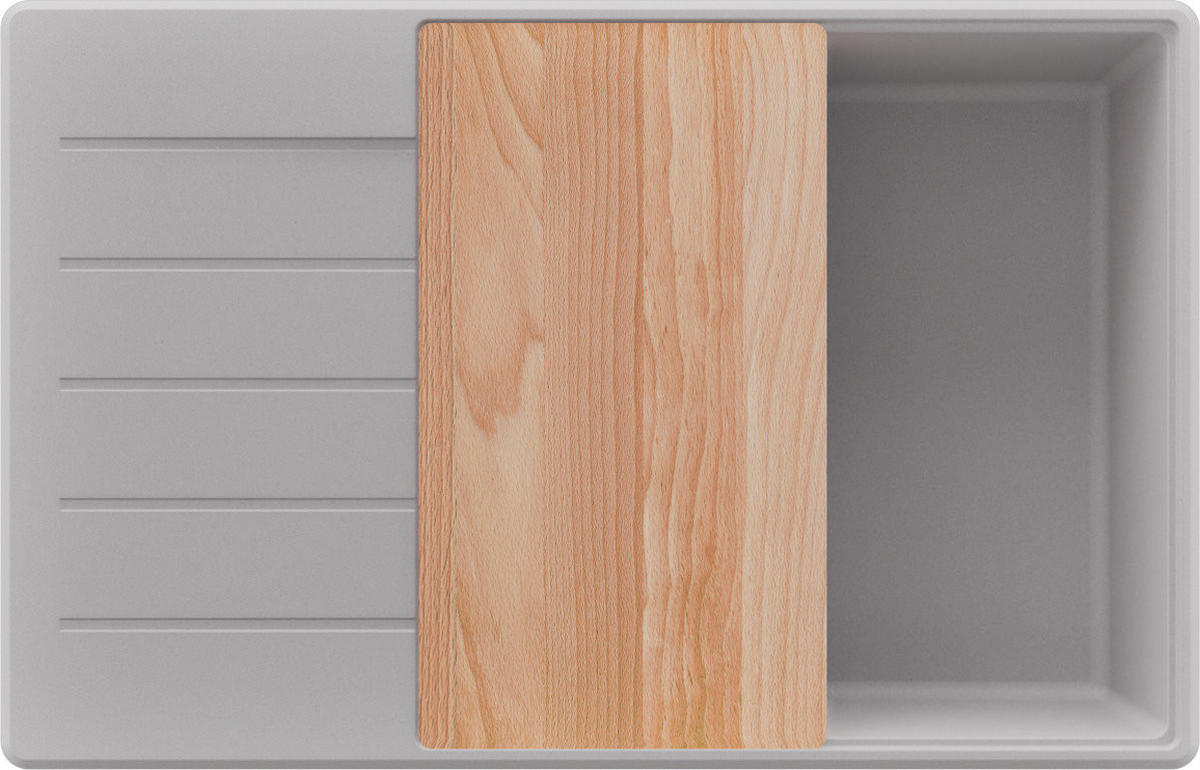 SPÜLBECKEN Kopenhagen, 2-er set Grau 78/50 cm 1 Becken + Ablauf-Set + Schneidebrett ab 60er Unterschrank - Chromfarben/Beige, Kunststoff (78/20/50cm) - Primagran