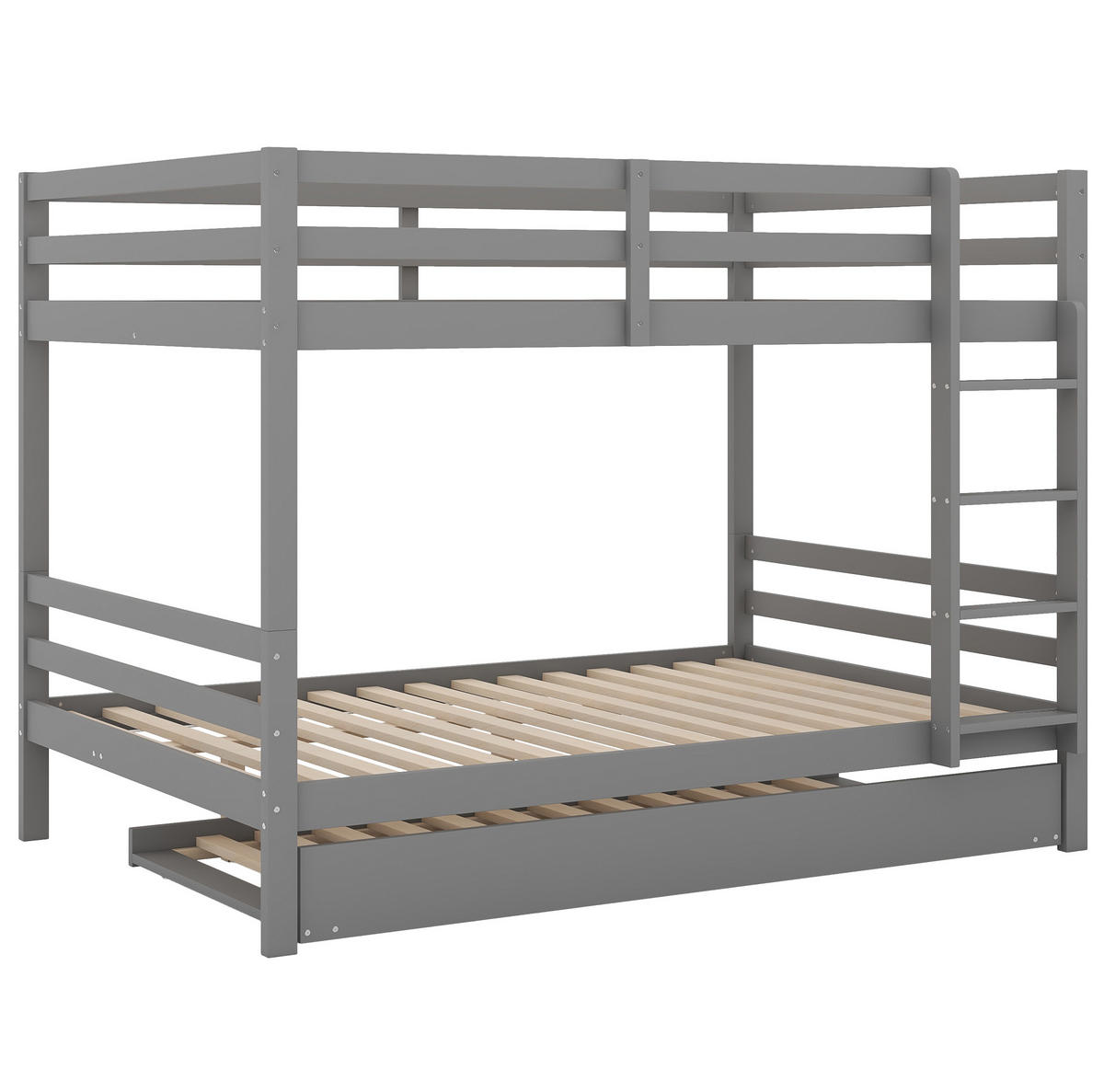 ETAGENBETT aus Kiefernholz und MDF 140x200 cm Grau mit Ausziehbett, hoher Absturzsicherung und stabiler Treppe - Grau, Holzwerkstoff (140/200cm) - Modfu