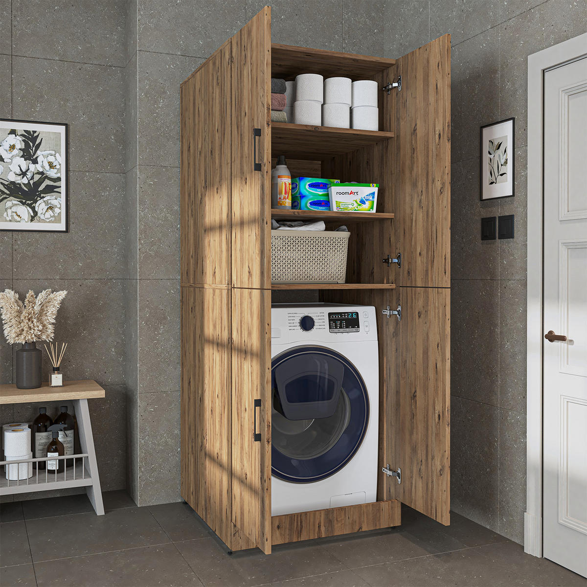 WASCHMASCHINENSCHRANK DORA-II 70cm Breit - Eichefarben, Holzwerkstoff (70/186/74cm)