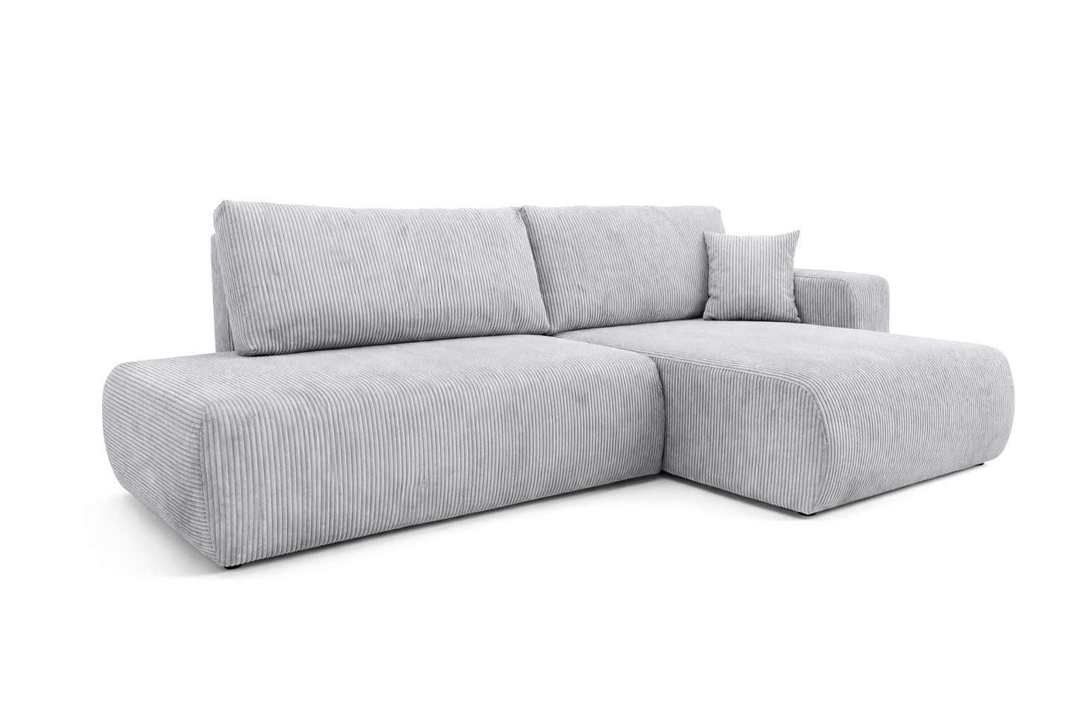 ECKSOFA Mit Schlaffunktion Und Bettkasten, Cordstoff Poso, Hellgrau, Rechts, OPEN XL - Hellgrau, Holz (262/145cm) - Kaiser Möbel