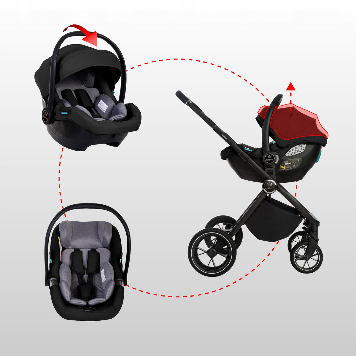 KINDERWAGEN Gavia 4in1 Schwarz Babywanne, Reisebuggy, Autositz, Isofix Basis - Schwarz, Textil/Metall (58/98cm) - BabyLux