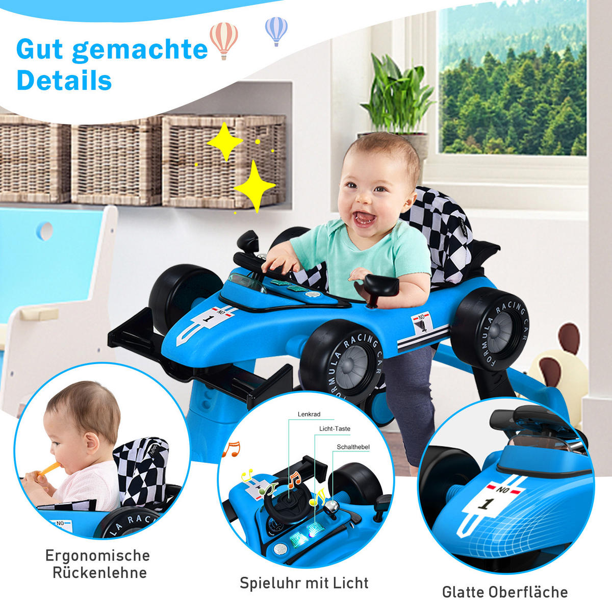 LAUFLERNWAGEN Klappbar Blau - Blau, Kunststoff (64/56/76cm) - COSTWAY