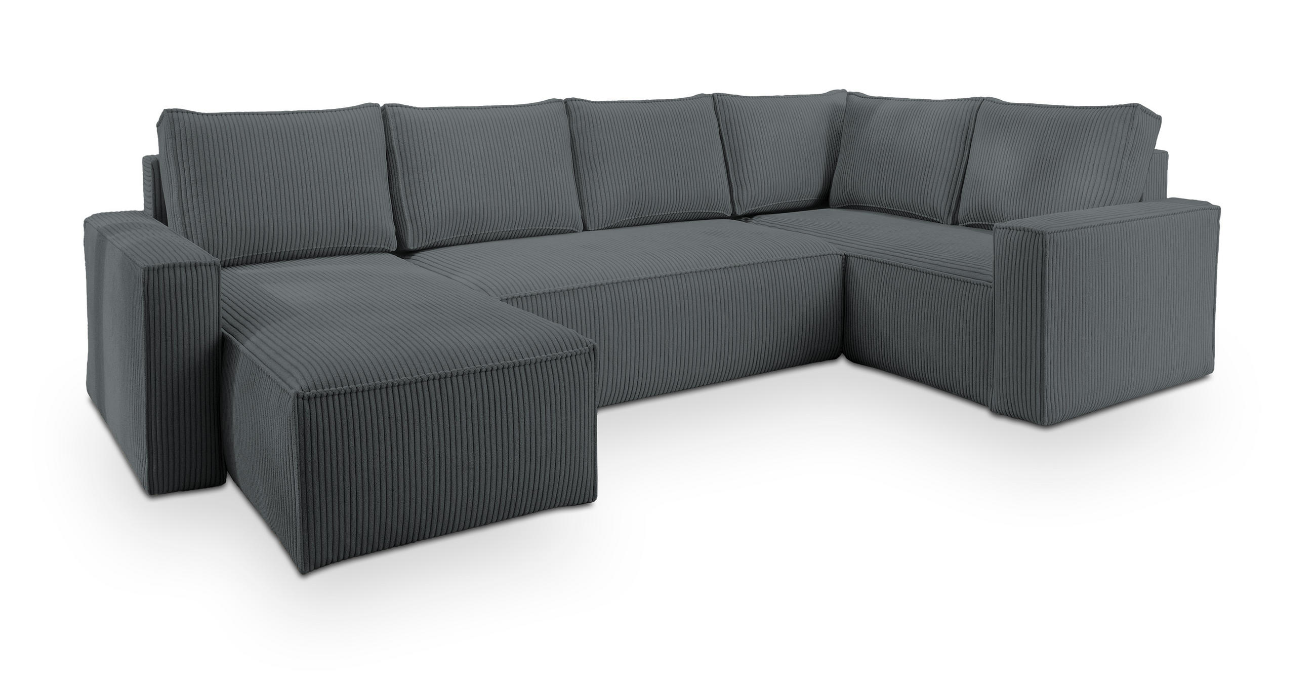 WOHNLANDSCHAFT NORENA R-S Grau Kordstoff mit Schlaffunktion - Grau, Holz (295/85/157.5cm) - MASSENO