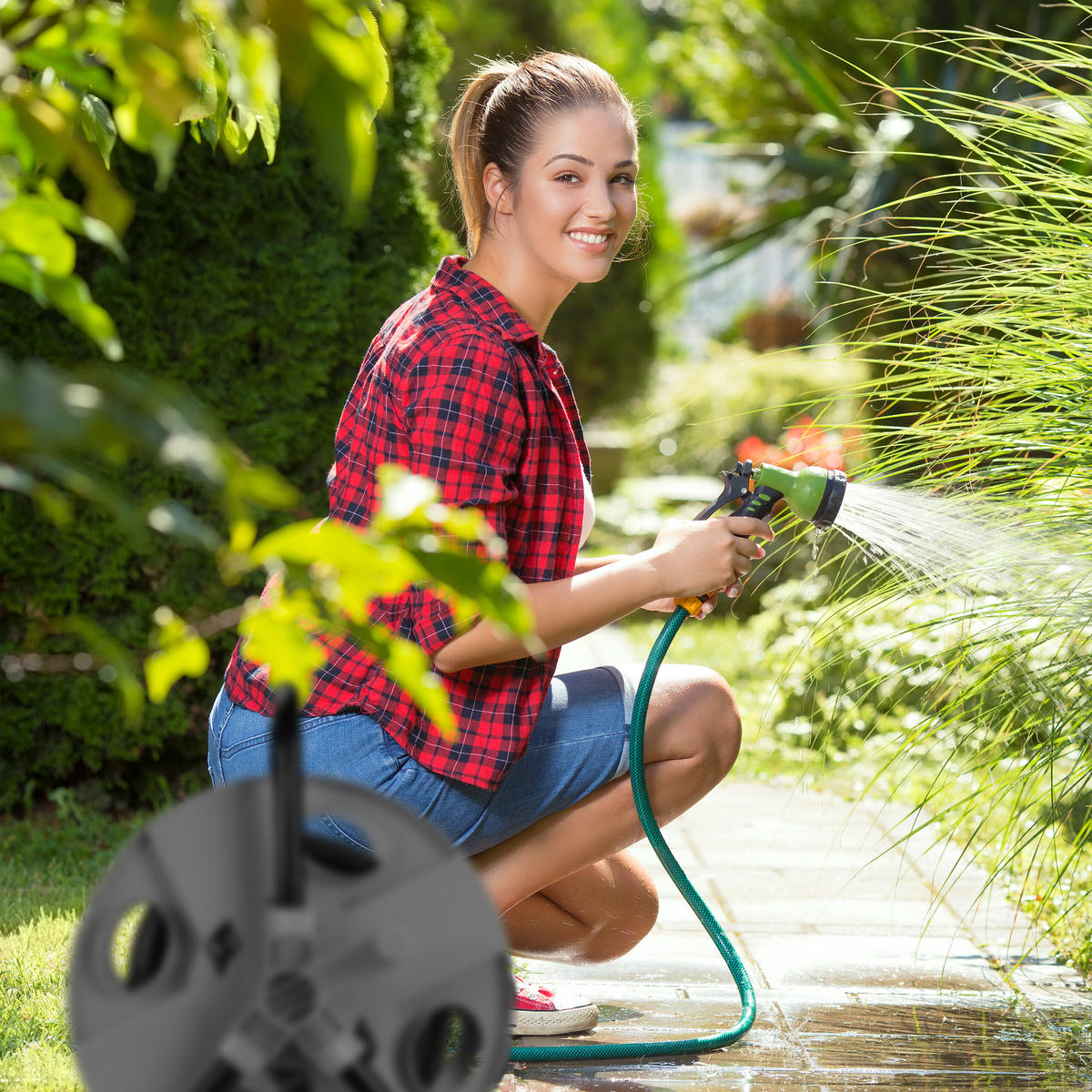 SCHLAUCHTROMMEL - Grau, Kunststoff/Metall (42/38/31cm) - Relaxdays