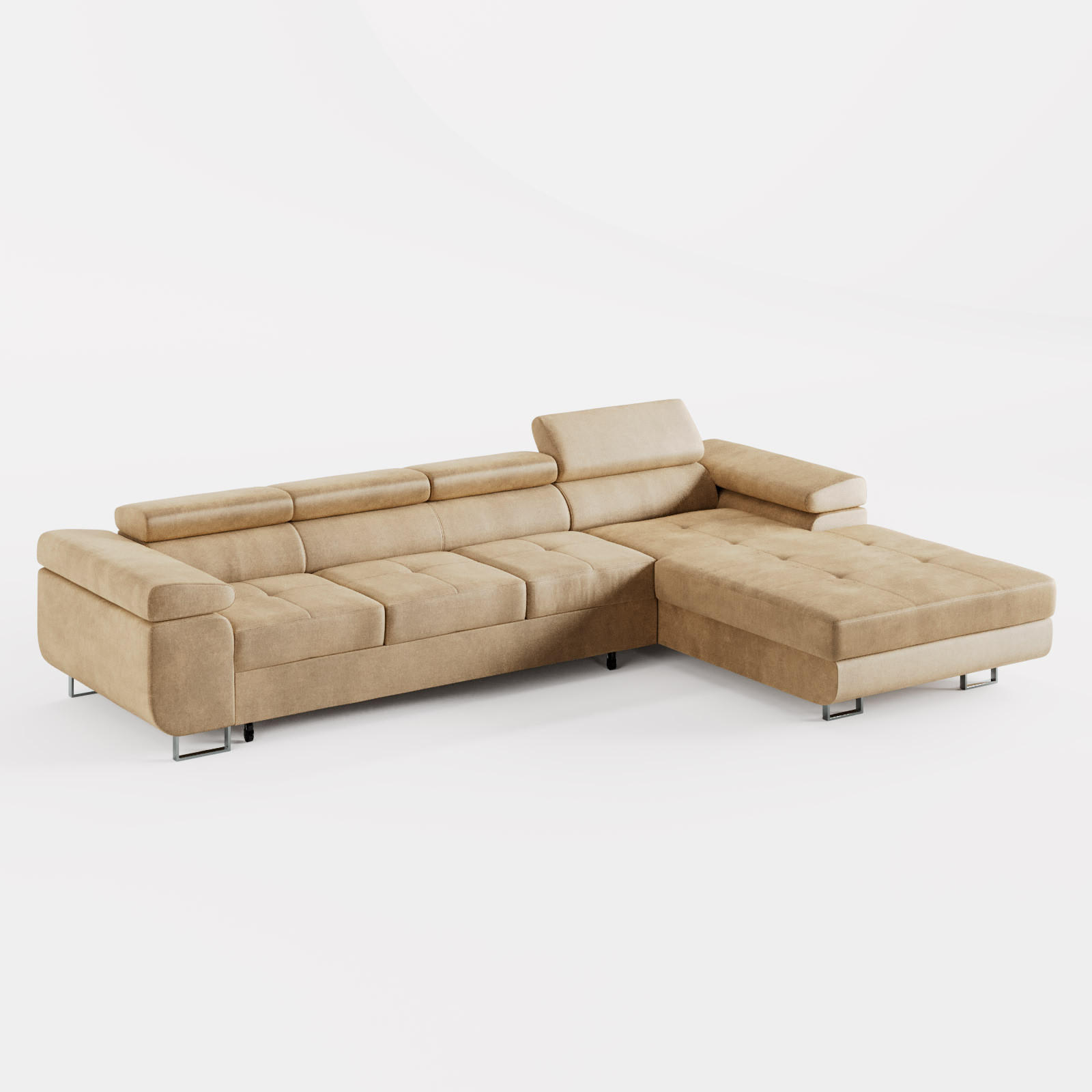 ECKSOFA VEMO CORE PLUS Rechts Braun Velours-Stoff mit Schlaffunktion und Bettkasten - Beige, Holz/Metall (350/205cm) - Barchello