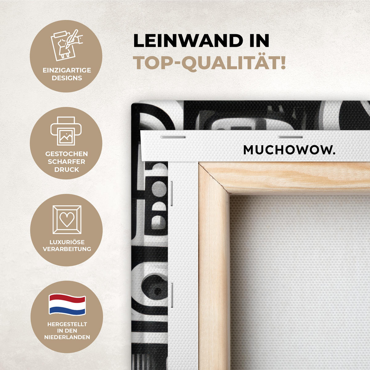 LEINWANDBILD Symbole - Abstrakt - Grafik - Schwarz Wandbild Wohnzimmer 60x80 cm - Schwarz, Textil (60/80cm) - MuchoWow