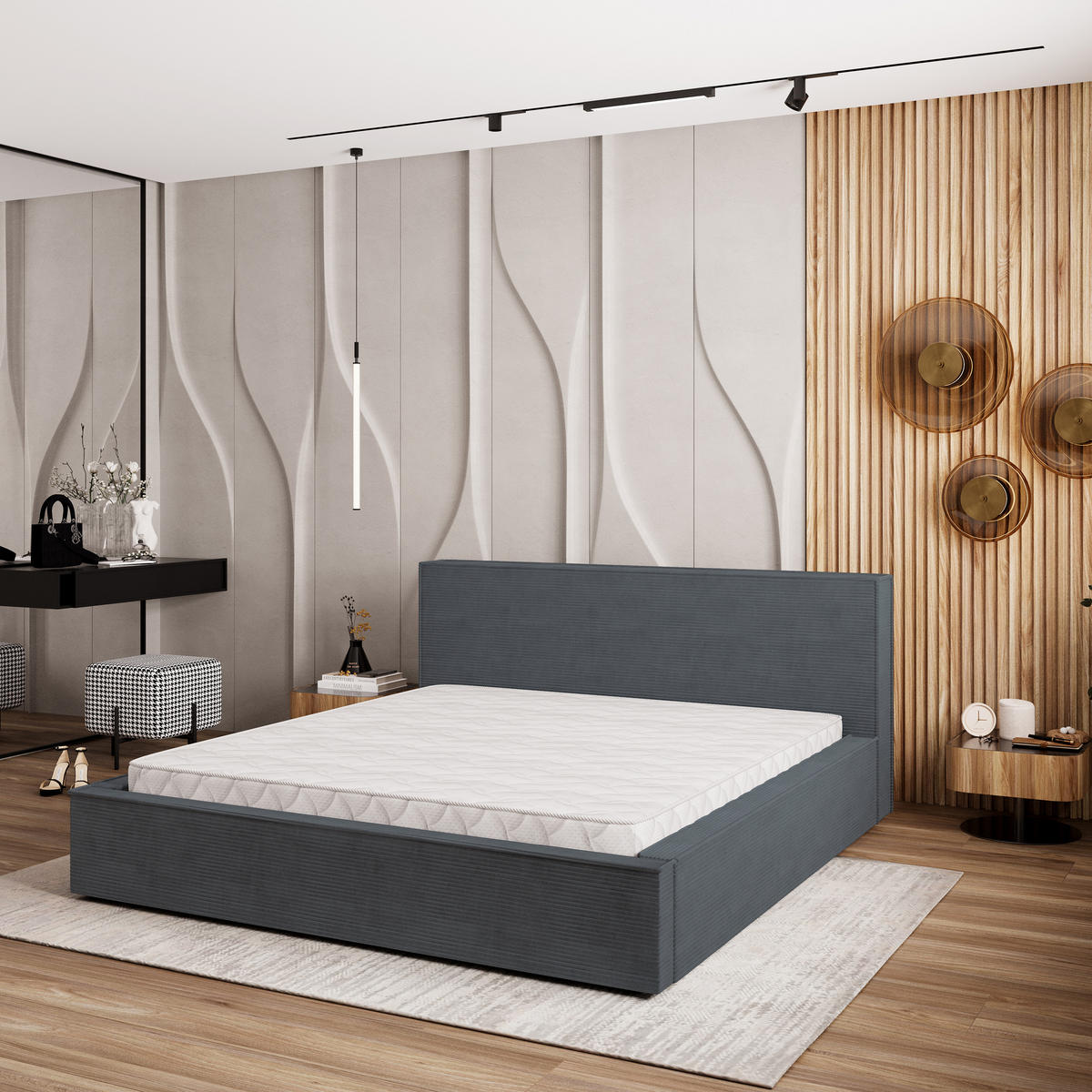 POLSTERBETT CELORA 140x200 cm mit Bettkästen - Grau - Grau, Holz (140/200cm) - MASSENO