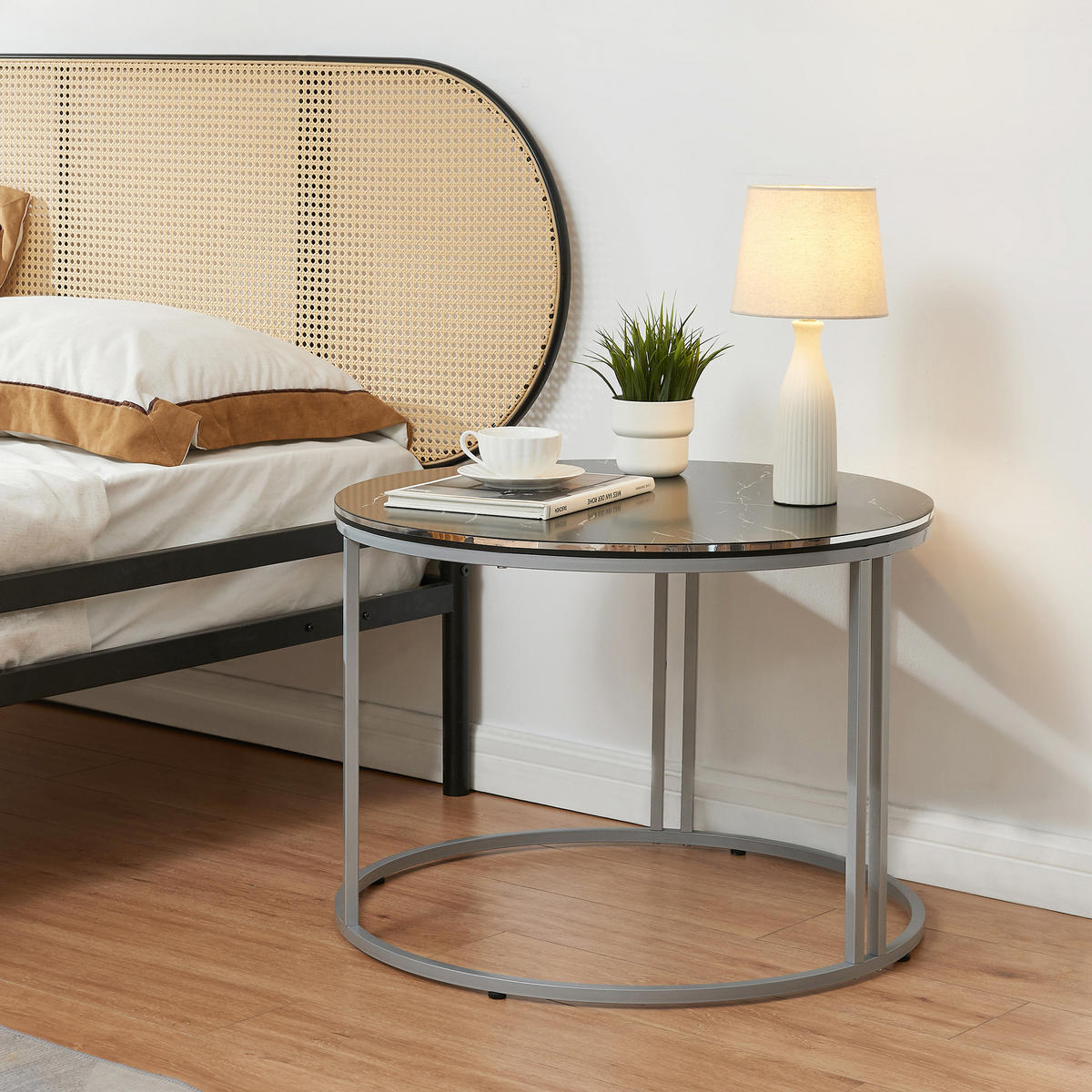 COUCHTISCH Aulum 70/70/50 - Silberfarben/Schwarz, Holzwerkstoff/Metall (70/70/50cm) - [en.casa]