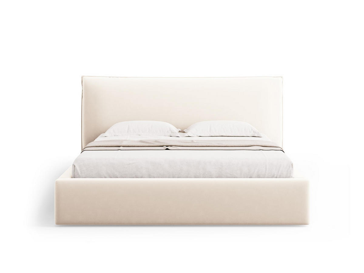 BETT mit Bettkasten und Kopfteil Kaelle aus Samt leichtes beige 180x200cm - Creme, Textil (180/200cm) - Micadoni