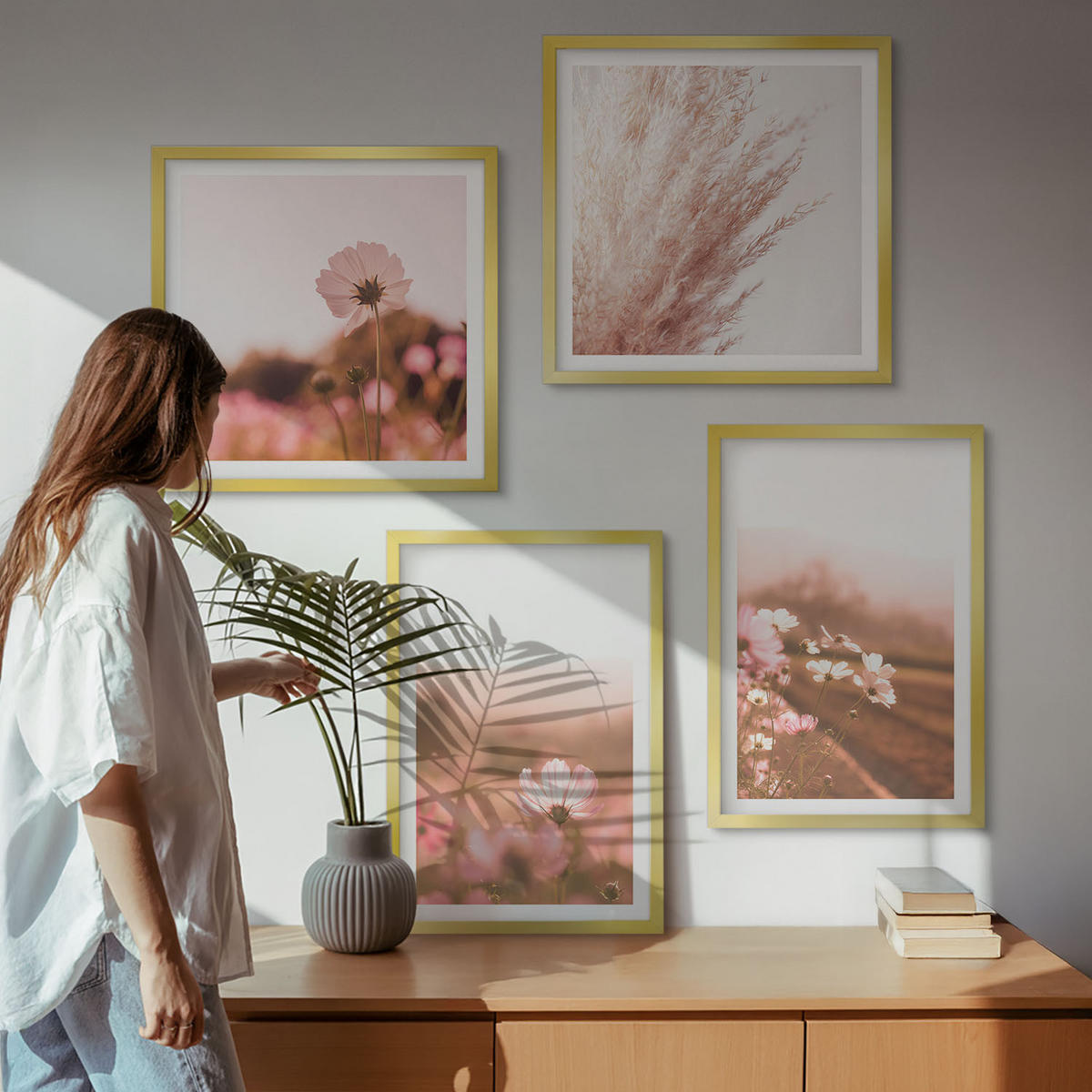 BILDER SET 4er Set - 50x50 cm & 40x60 cm Goldrahmen - Wildblumen auf den Wiesen im Sommer - Goldfarben, Kunststoff (50/50cm) - TULUP