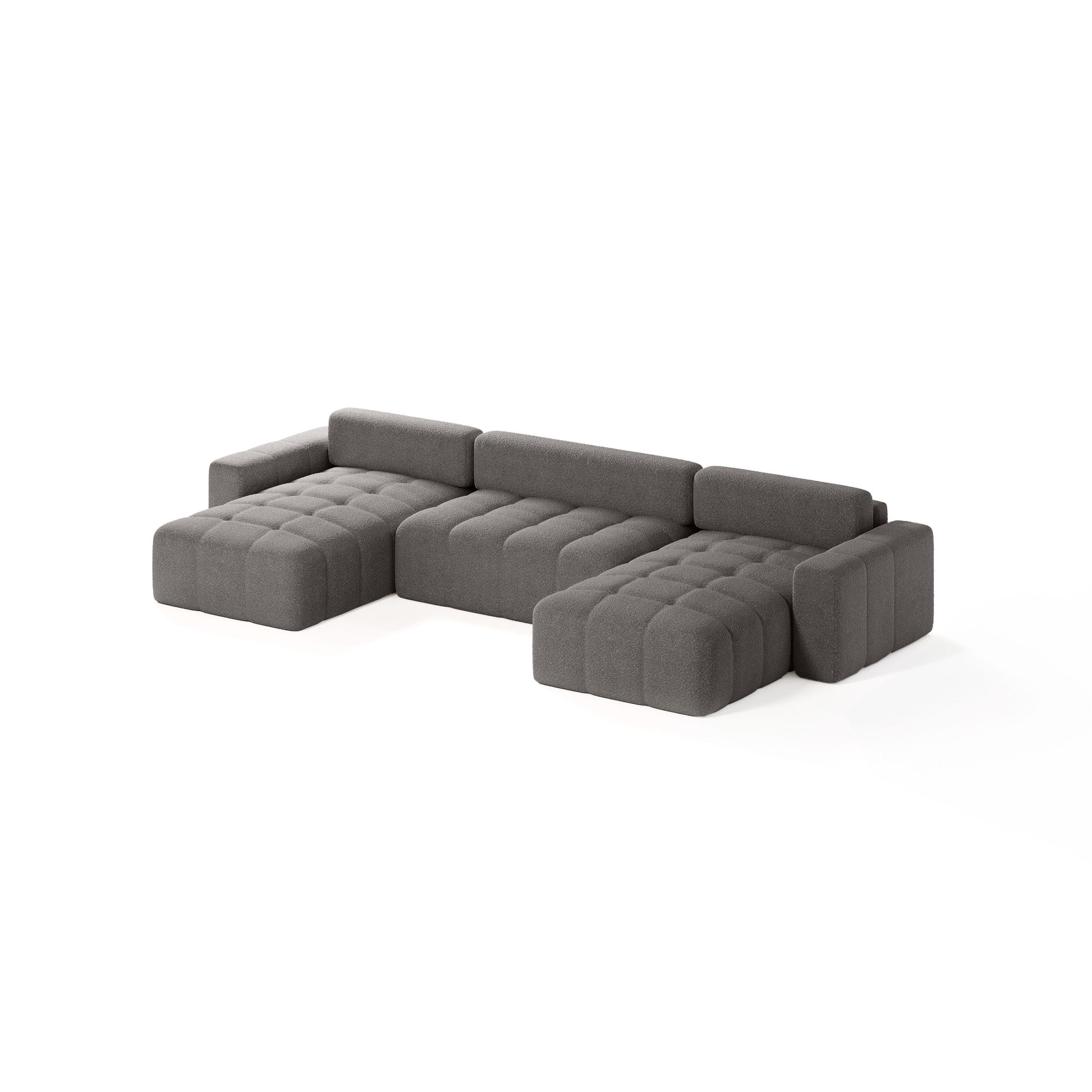 ECKSOFA Bouclé-Stoff 10 Sitzer Bornum U, Grau - Grau, Textil (386/70/155cm) - Meblito